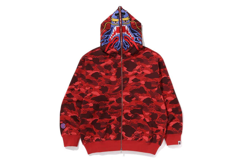 BAPE x CLOT Camo Shark Full Zip Hoodie Red