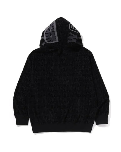 BAPE Logo Monogram Velour Shark Full Zip Hoodie Black