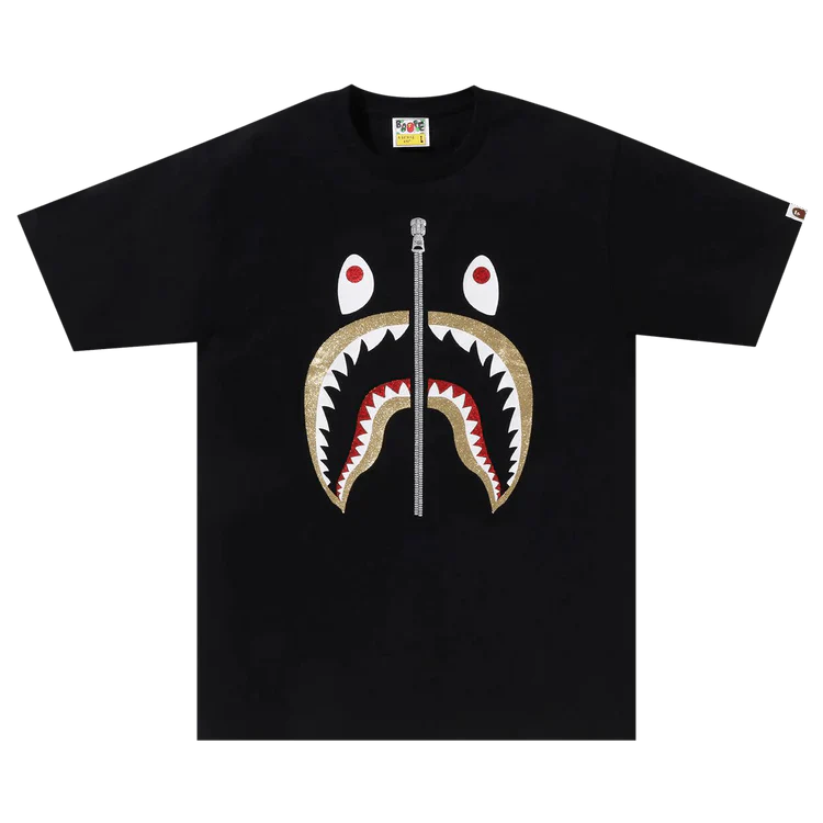 BAPE A Bathing Ape Glitter Shark T-Shirt Tee Black