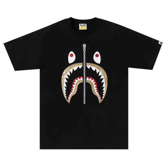 BAPE A Bathing Ape Glitter Shark T-Shirt Tee Black