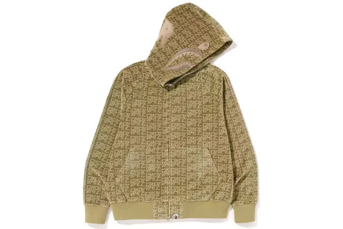 BAPE Logo monogram Velour Shark Full Zip Hoodie