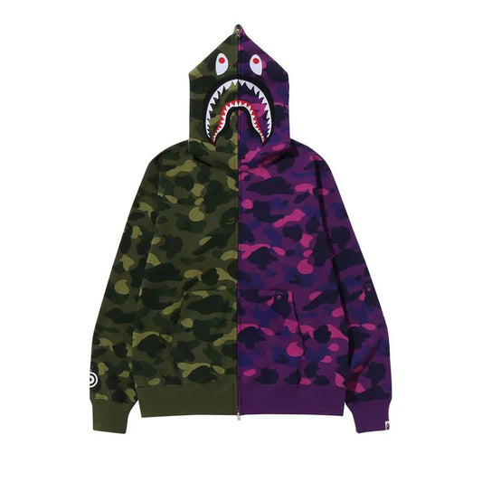 BAPE Camo Separate Shark Full Zip Hoodie Green/Purple