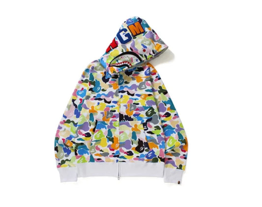 Bape Multi Camo Shark Full Zip Hoodie