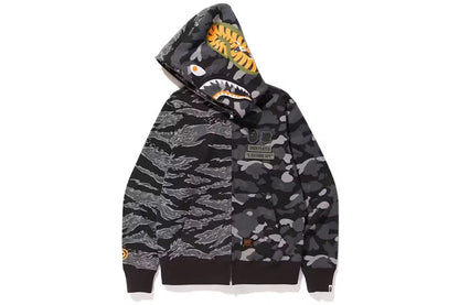 Bape x Undefeated Tiger Shark Half Full Zip Hoodie Black