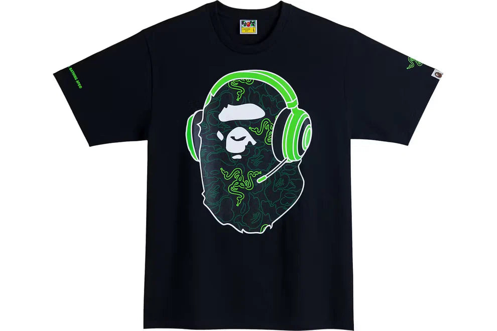 BAPE x Razer Neon Camo Ape Head Tee Black