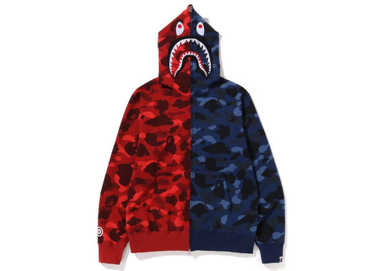 Bape Color Camo Shark Full Zip Hoodie Red/Navy