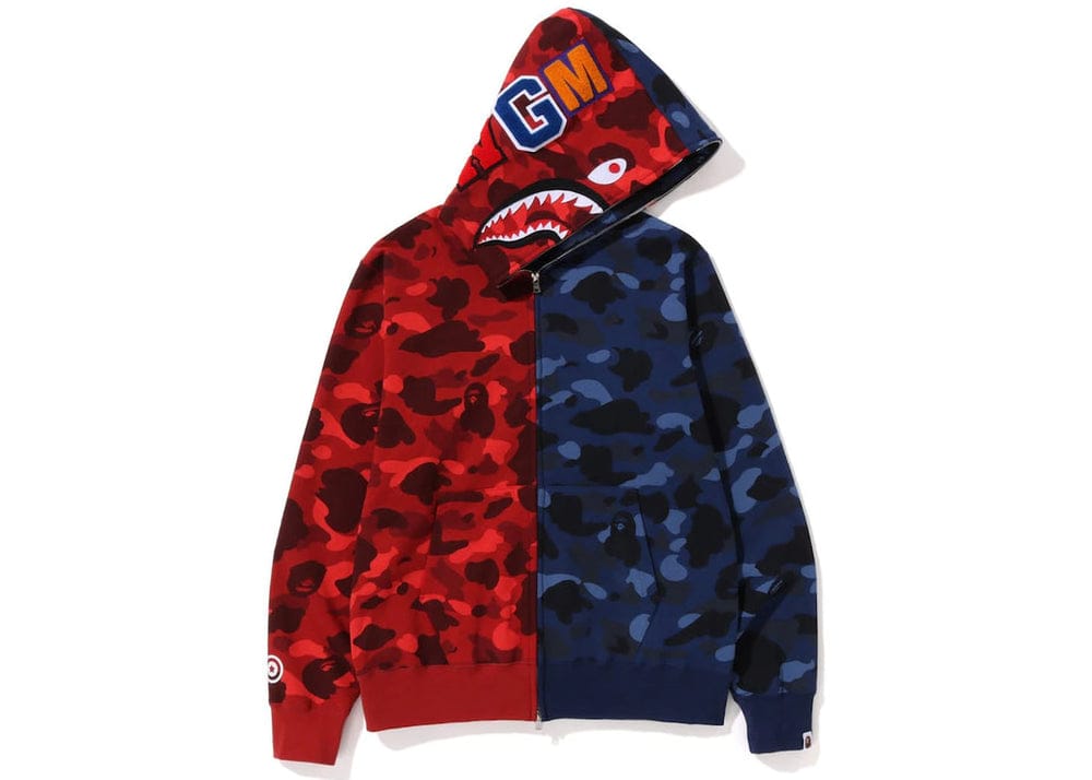 Bape Color Camo Shark Full Zip Hoodie Red/Navy