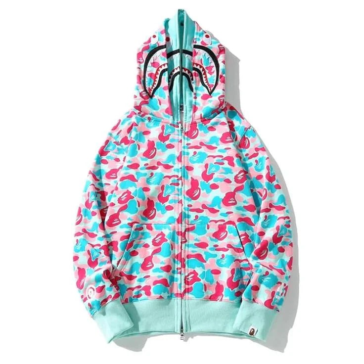 Bape Miami Shark Double Zip Hoodie Pink