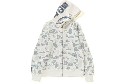 Bape Space Camo Shark White Full Zip Hoodie Glow in Dark