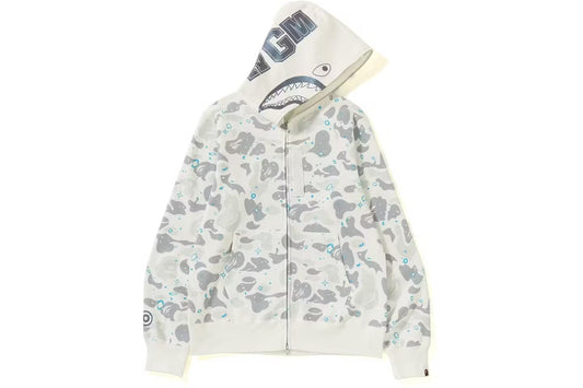 Bape Space Camo Shark White Full Zip Hoodie Glow in Dark