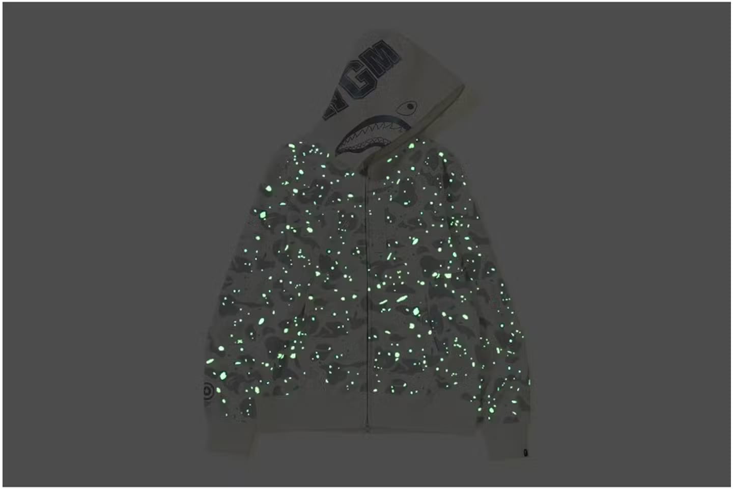 Bape Space Camo Shark White Full Zip Hoodie Glow in Dark