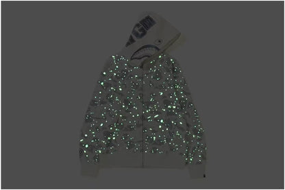 Bape Space Camo Shark White Full Zip Hoodie Glow in Dark