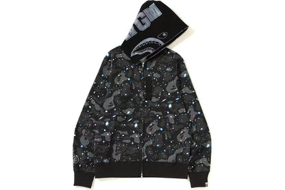 Bape Space Camo WGM Shark Black Full Zip Hoodie Glow in Dark