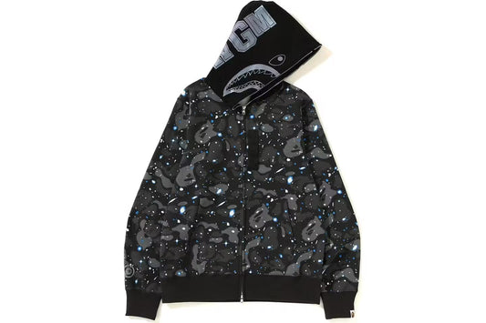 Bape Space Camo WGM Shark Black Full Zip Hoodie Glow in Dark