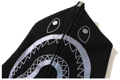 Bape Space Camo WGM Shark Black Full Zip Hoodie Glow in Dark