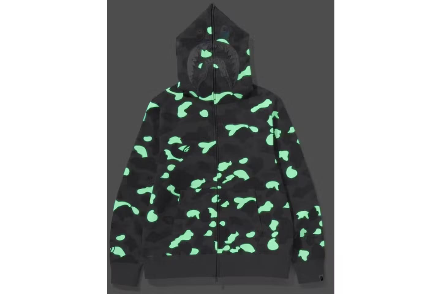 Bape City Camo Shark Full Zip Hoodie Glow in Dark