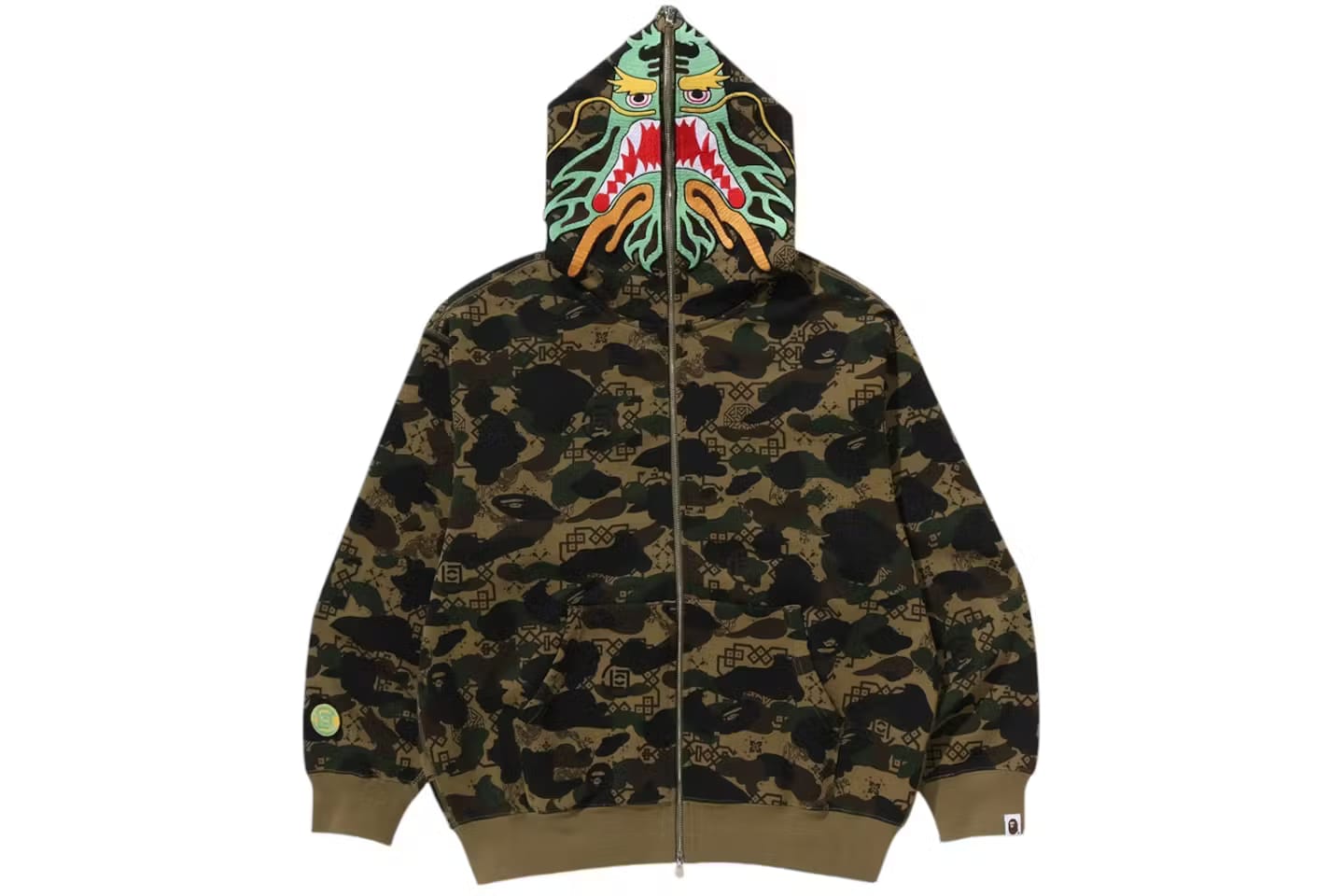 Bape x CLOT Camo Shark Full Zip Hoodie Green
