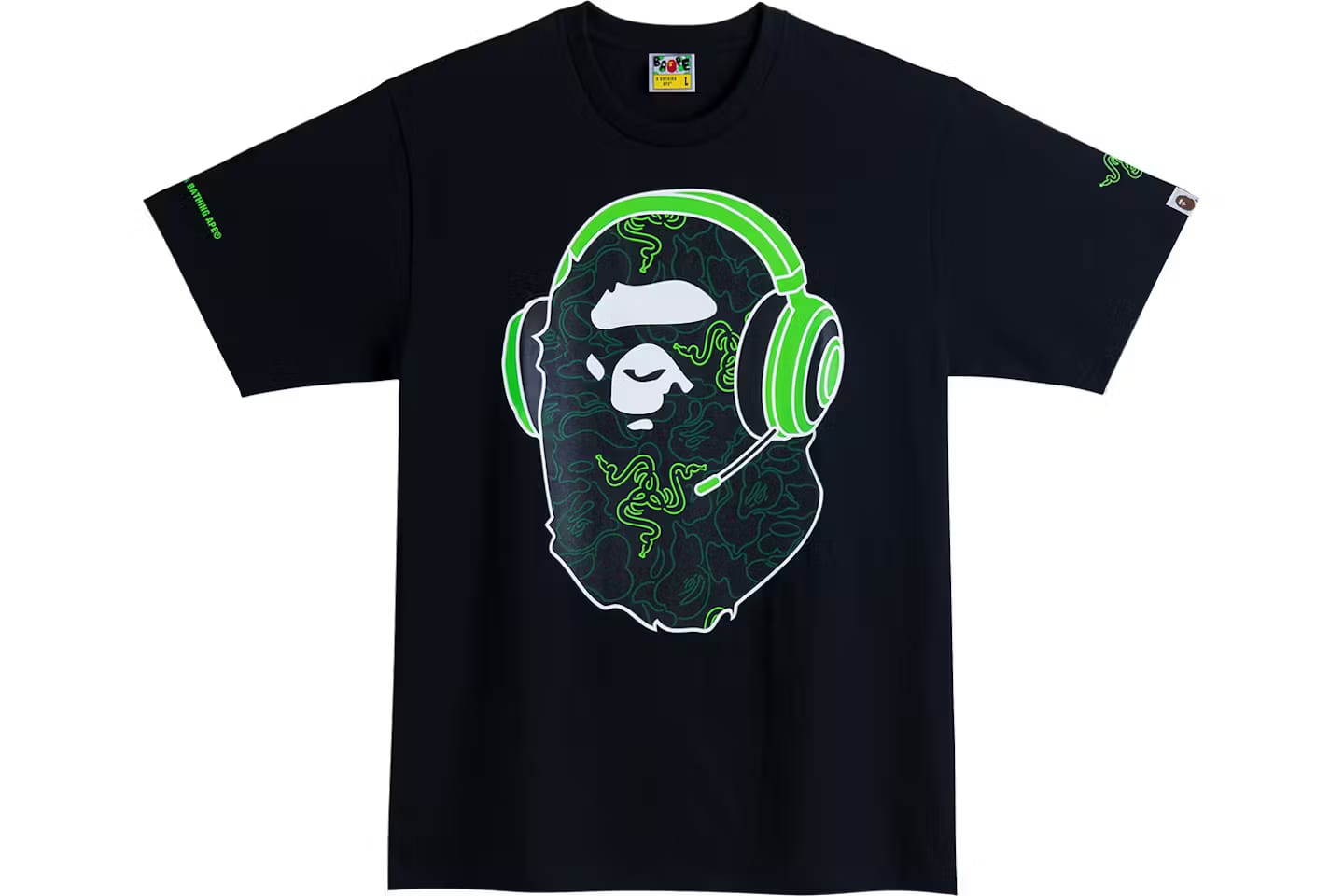 Bape x Razer neon Camo Ape Head Tee