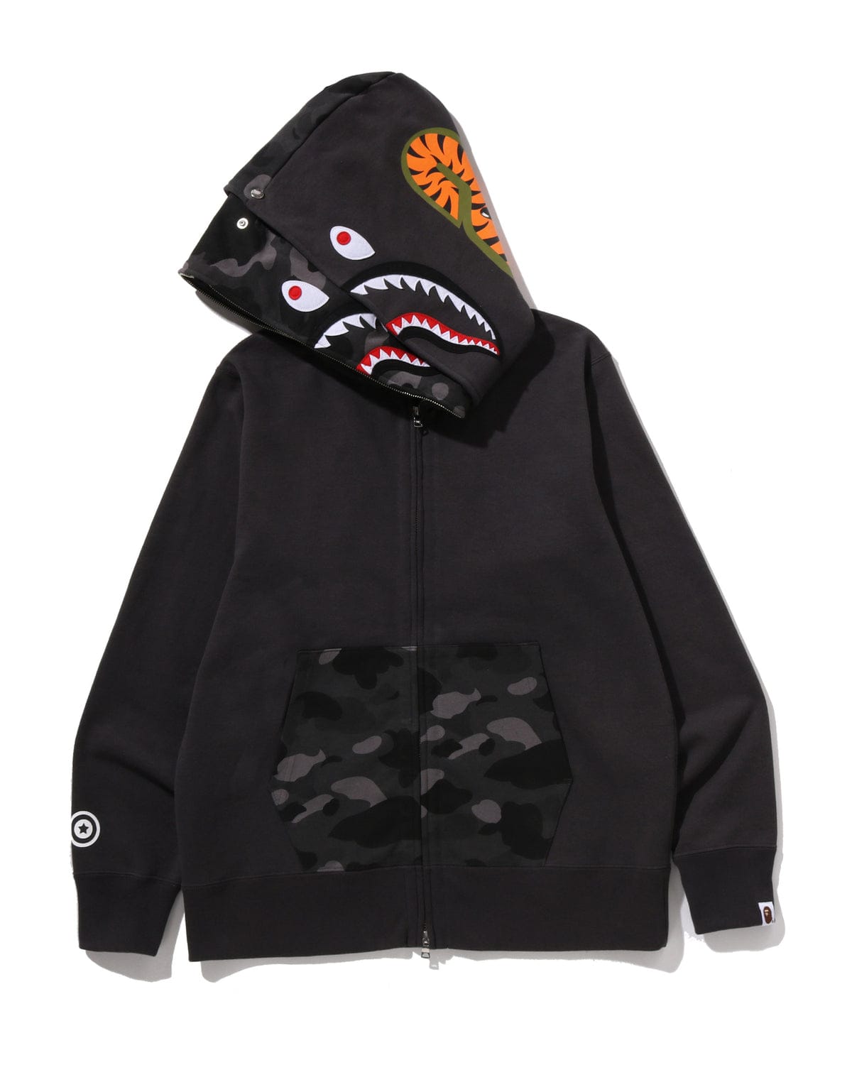 BAPE Color Camo Shark Full Zip Double Hoodie Black