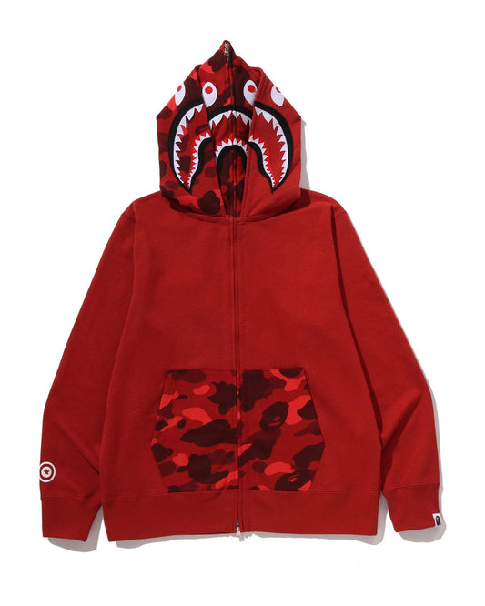 BAPE Color Camo Shark Full Zip Double Hoodie Red