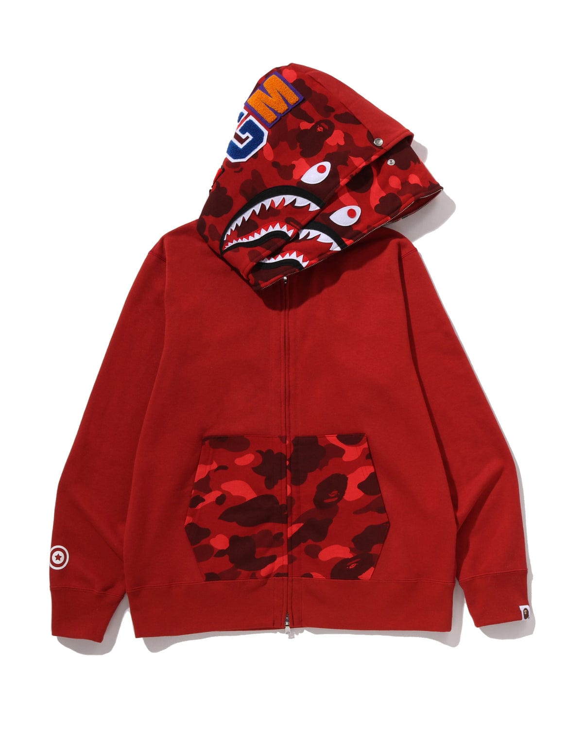 BAPE Color Camo Shark Full Zip Double Hoodie Red