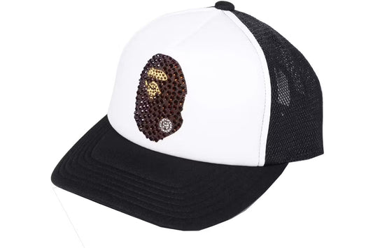 Bape Ape head Crystal Stone Mesh Cap Black