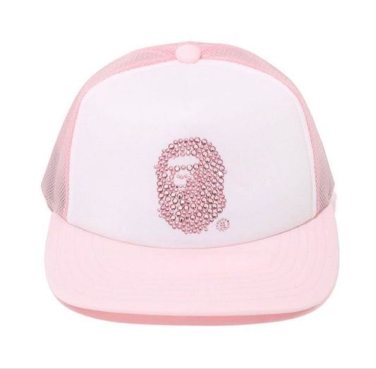 A Bathing Ape Crystal Stone Ape Head Mesh Cap Pink