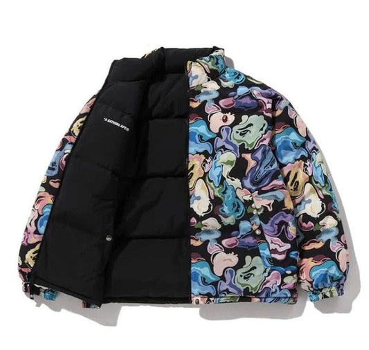 A Bathing Ape Art Camo Reversible Down Jacket