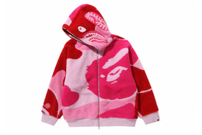 BAPE Mega ABC Camo Shark Boa Hoodie Jacket Pink