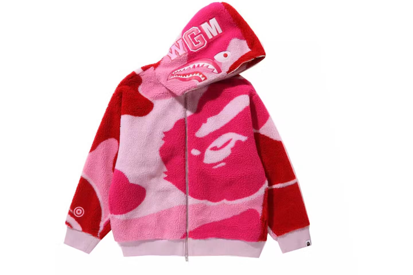 BAPE Mega ABC Camo Shark Boa Hoodie Jacket Pink