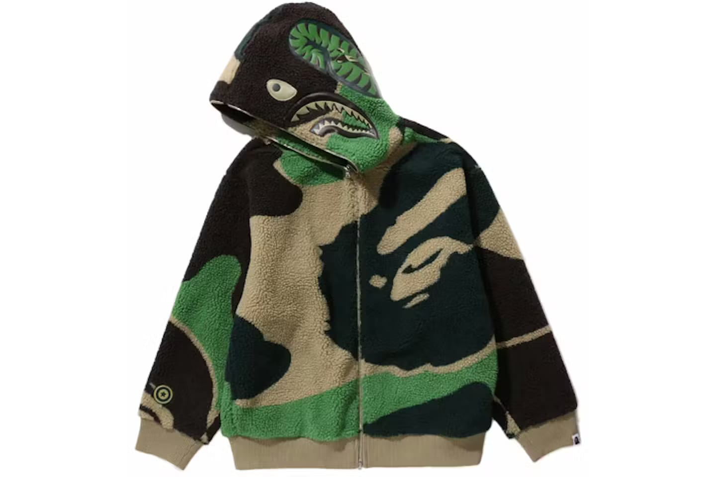 BAPE Mega ABC Camo Shark Boa Hoodie Jacket Green