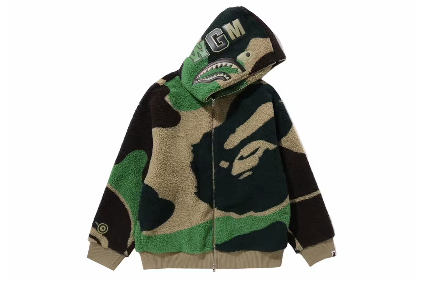 BAPE Mega ABC Camo Shark Boa Hoodie Jacket Green