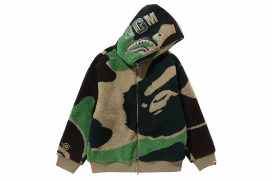 BAPE Mega ABC Camo Shark Boa Hoodie Jacket Green