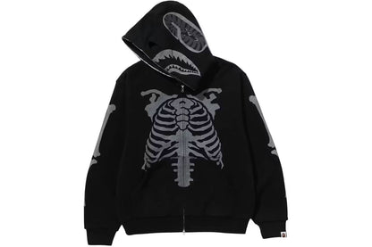 BAPE Skeleton Shark Heavy Washed Cropped Full Zip Hoodie Black