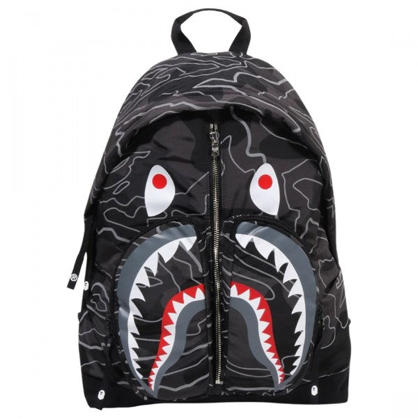 A Bathing Ape Layered Line Camo Shark Day Pack Black